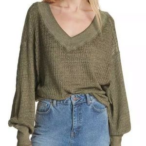 Free People Southside Thermal Pullover Top GREEN